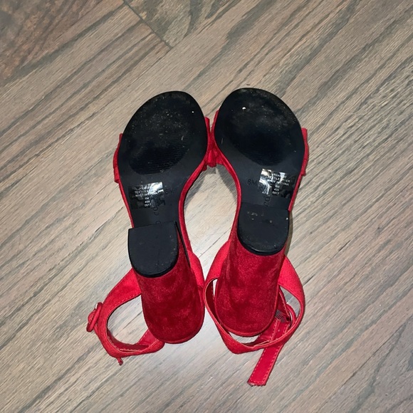 Red Suede Indigo Rd. Block Heels - Picture 3 of 5